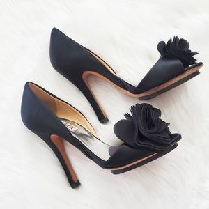 Badgley Mischka Black Satin Randall Platform Heels